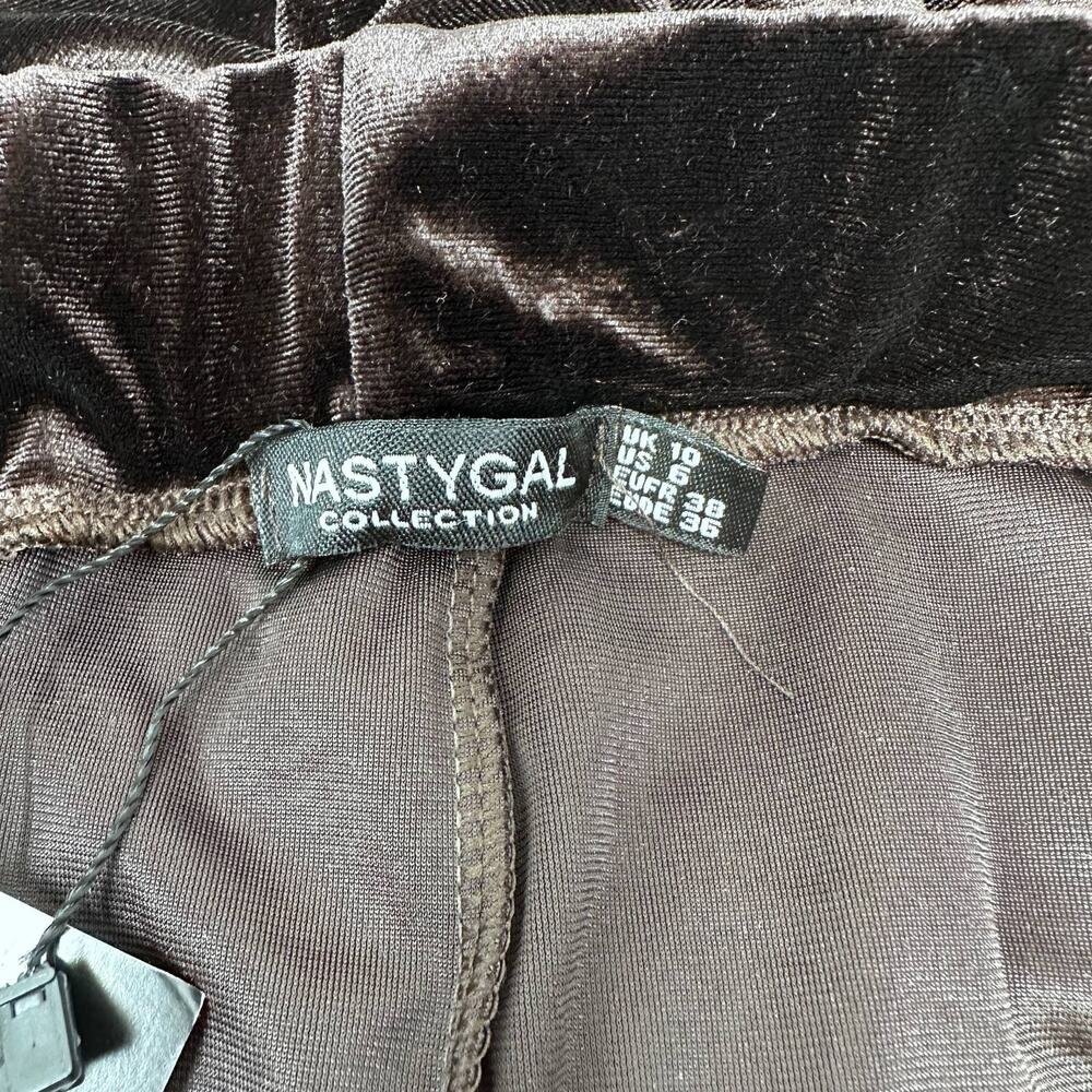 NWT Nasty Gal Velour Wide leg trouser size 6  Chocolate Brown - Picture 3 of 7